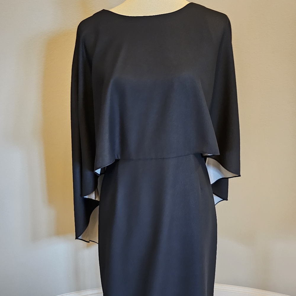 Elegant Black Dress with Cape Detail